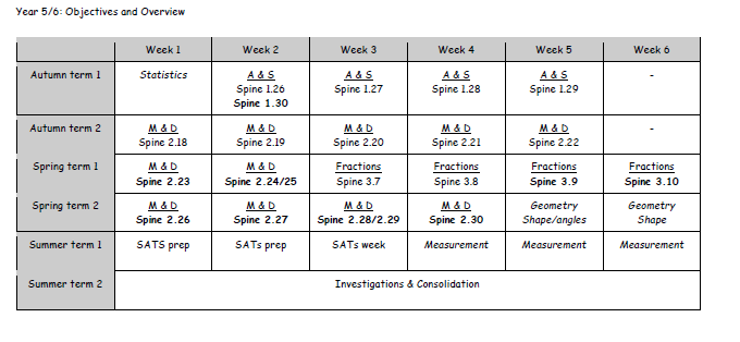 MATHS Year 5-6 Objectives and Overview
